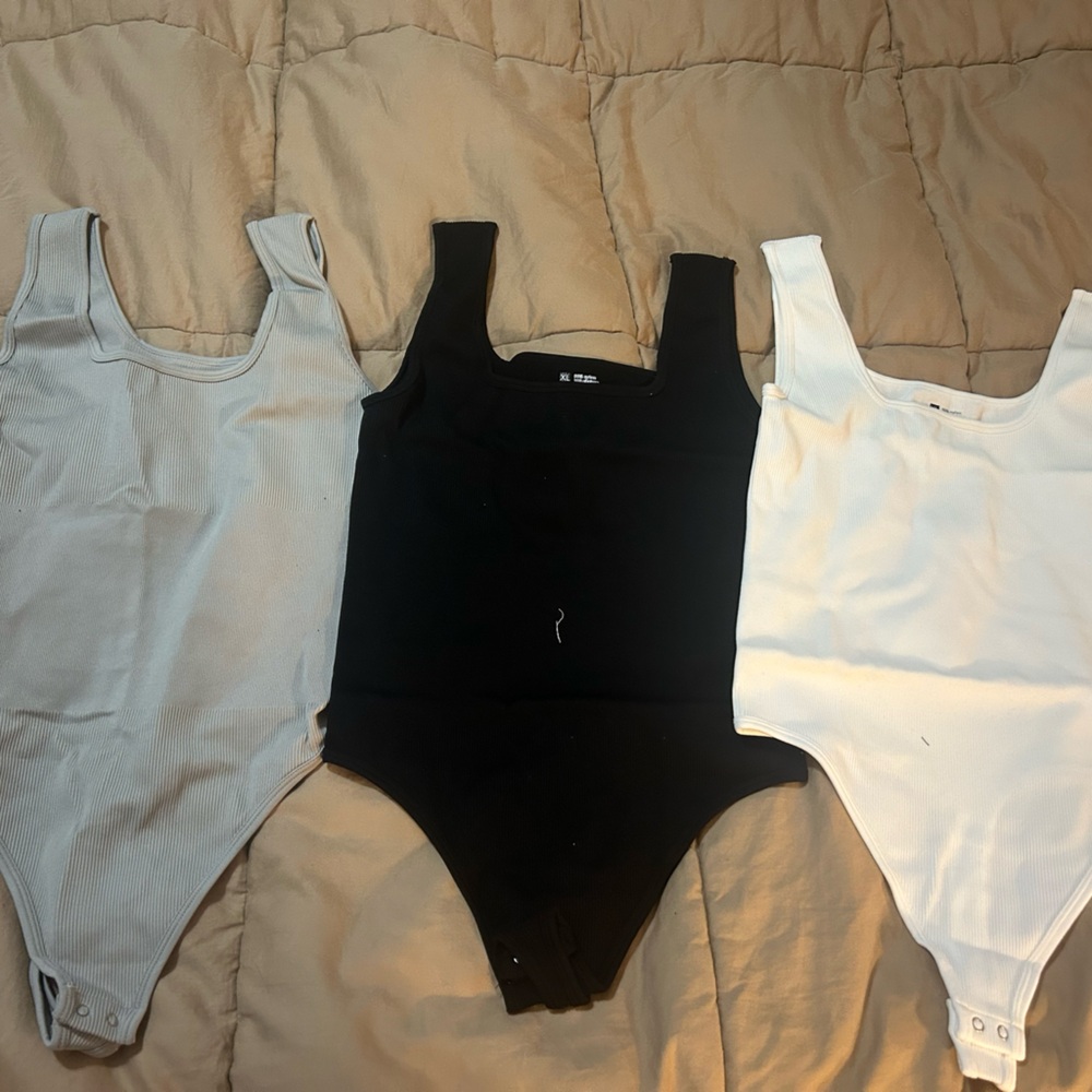 Set of Three Ribbed Tank Tops Shapewear body suits- Gray, Black, and White